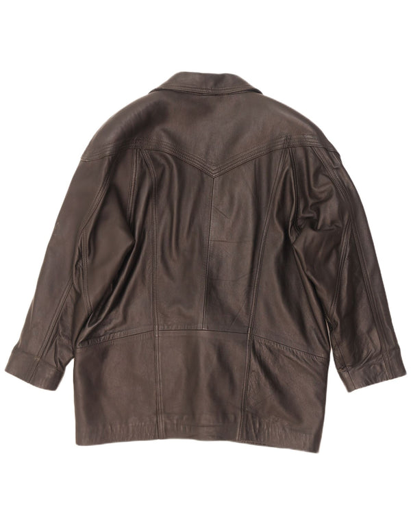veste en cuir surdimensionnée femme vintage UK 16 Grand Noir