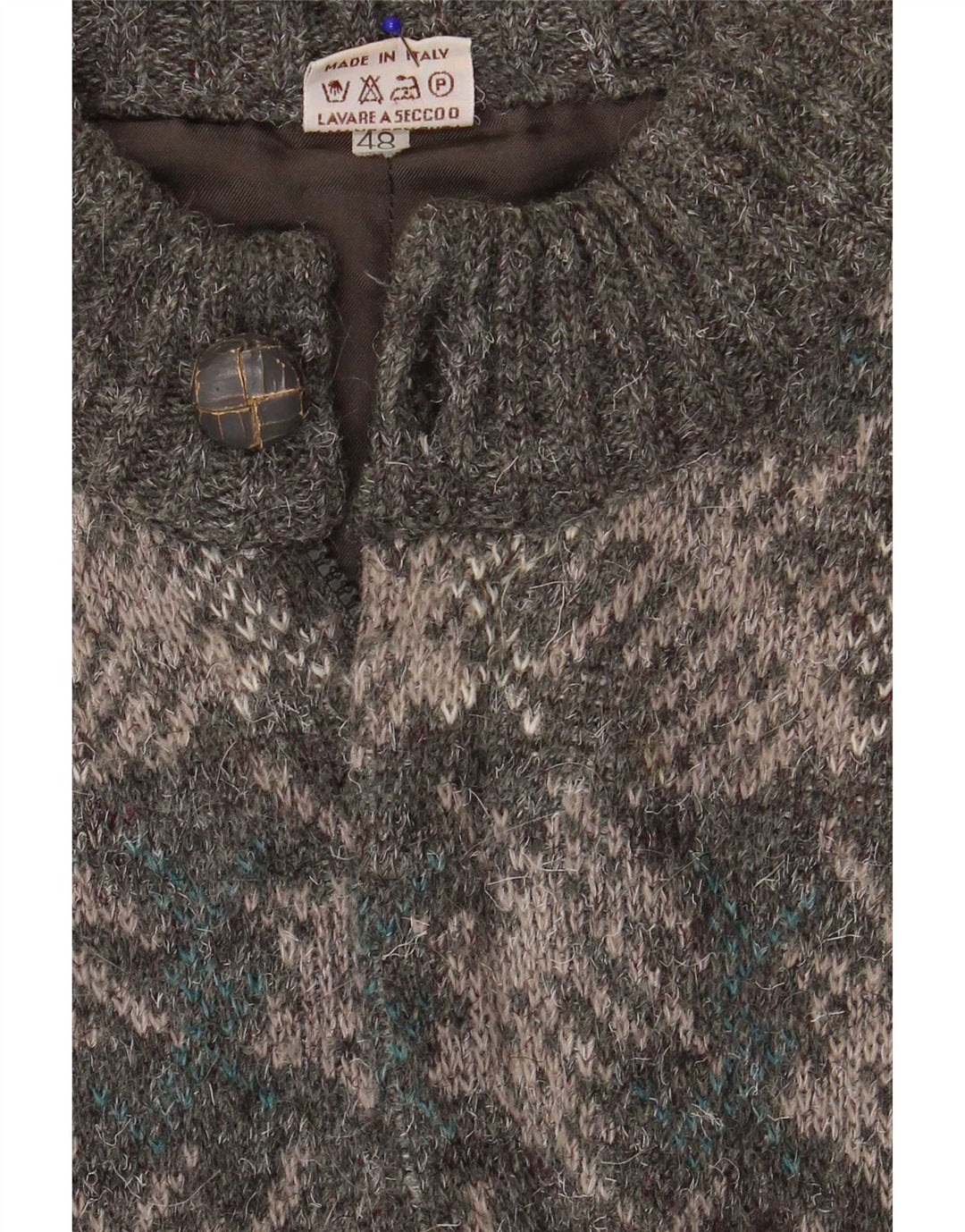vintage Mens Cardigan Sweater IT 48 Moyen Gris Géométrique