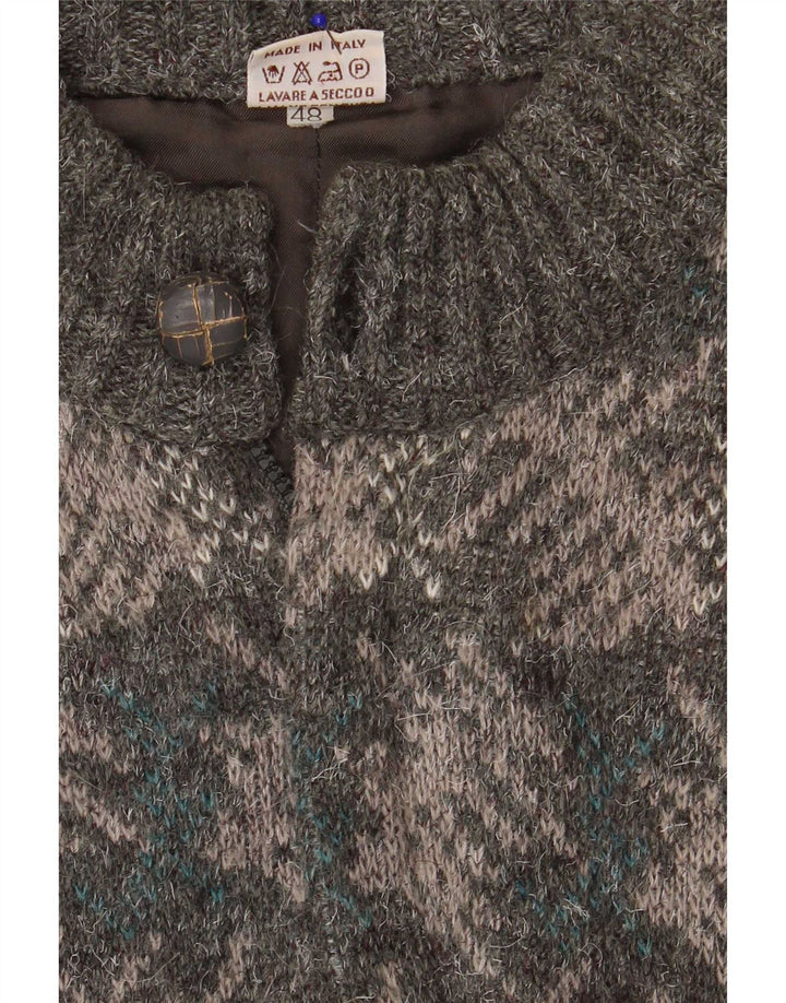 vintage Mens Cardigan Sweater IT 48 Moyen Gris Géométrique