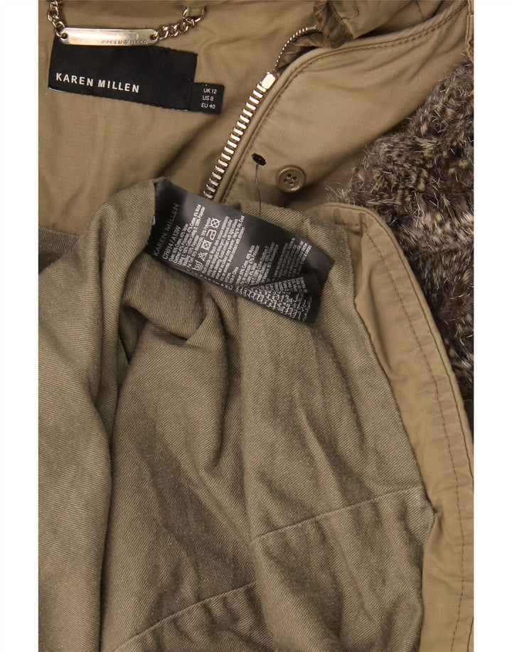 Karen Millen Veste Parka à capuche pour femme UK 12 Medium Kaki Polyester