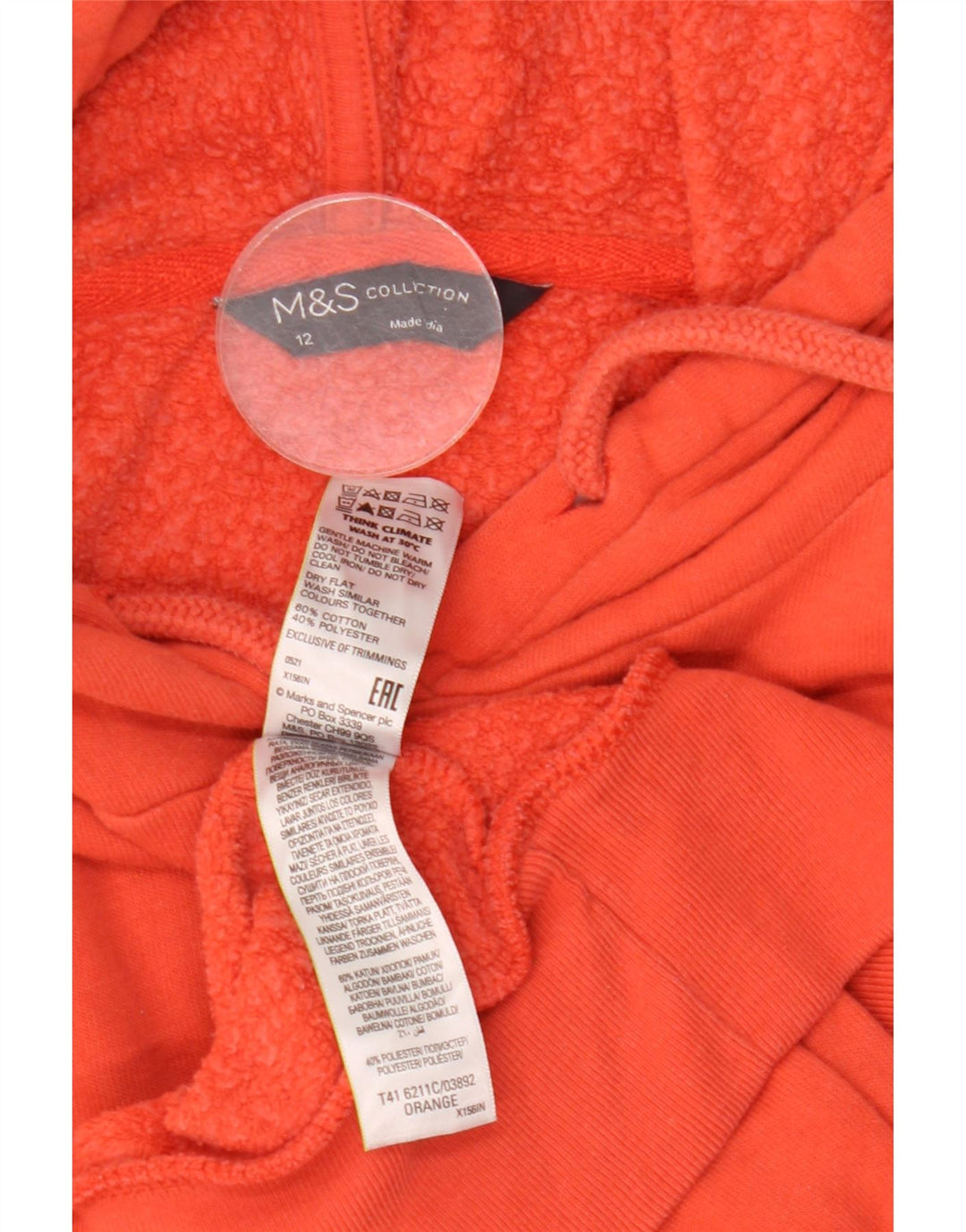 Marks & Spencer Pull à capuche surdimensionné pour femme UK 12 Coton orange moyen