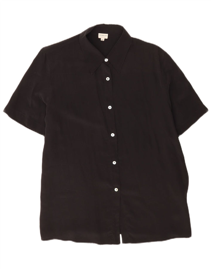 vintage Femme Manches Courtes Chemise Régulière EU 40 Soie Noire Moyenne