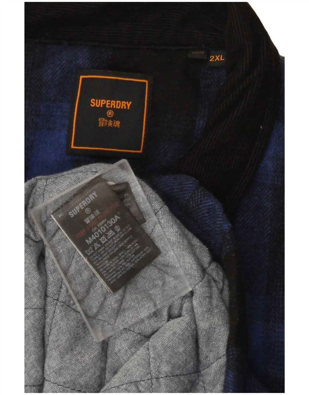SUPERDRY Surchemise Homme Chemise Flanelle 2XL Bleu Marine Carreaux Laine