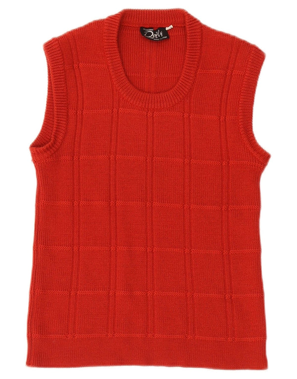 VINTAGE Femmes Crop Vest Débardeur UK 10 Petit Rouge