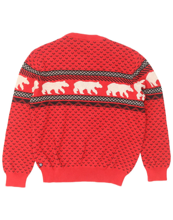 Chaps Mens Crew Neck Jumper Sweater Medium Red Fair Isle
