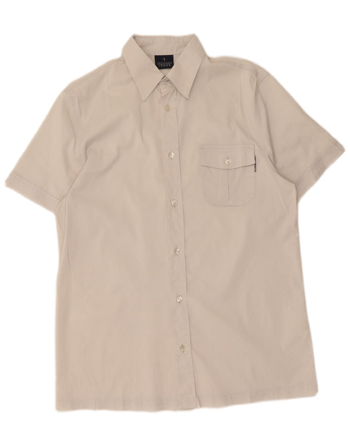 Trussardi Jeans Chemise à Manches Courtes Homme Blanc Moyen Coton