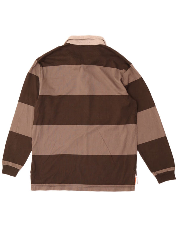 Slam Polo de rugby à manches longues pour homme XL en coton rayé marron