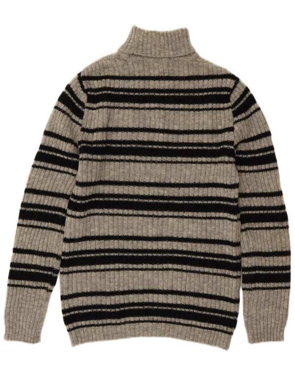 SHETLAND Pull col roulé pour femme UK 16 Grande laine rayée grise