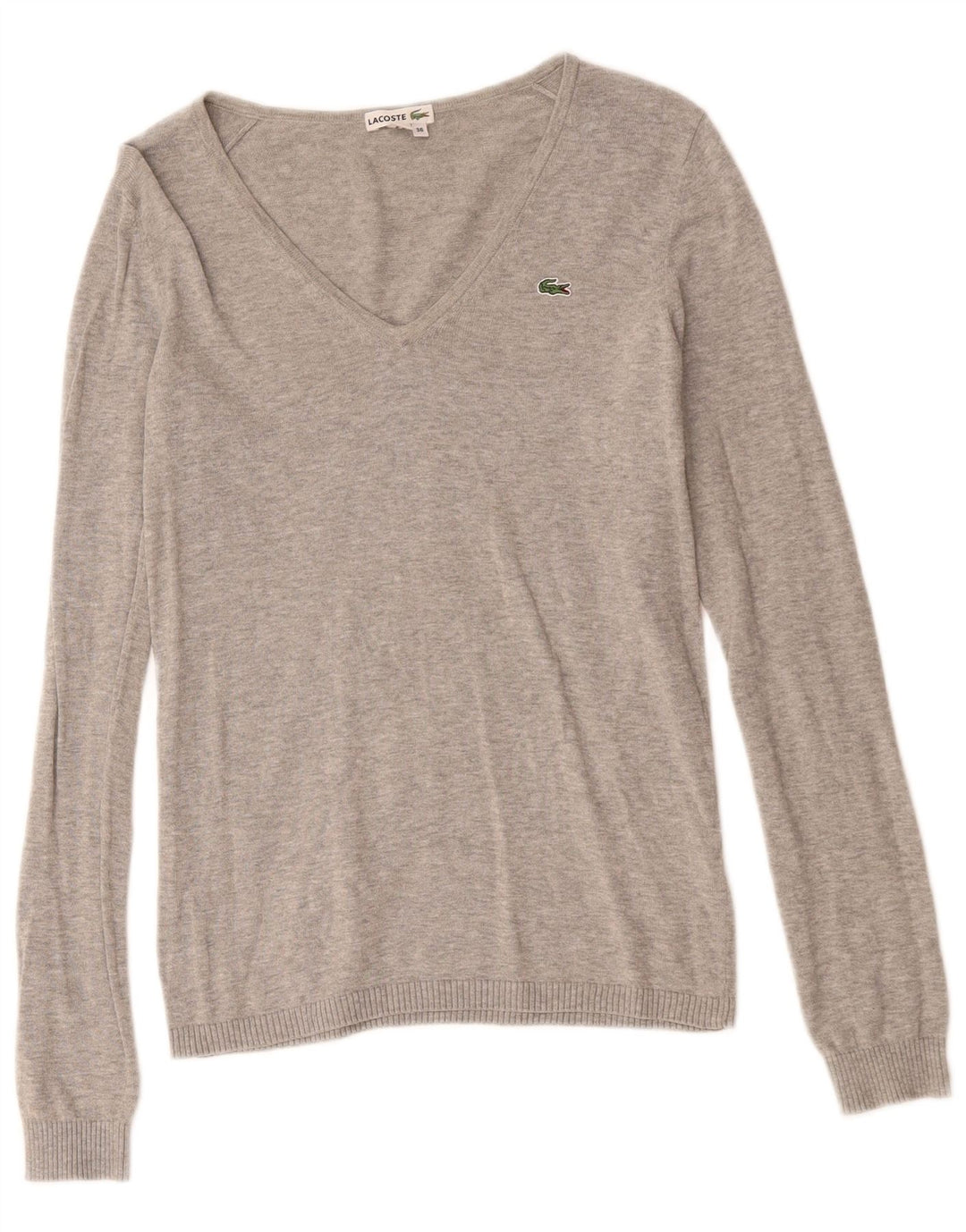 Lacoste Femme Col V Pull Pull Taille 36 Petit Gris Moucheté Coton