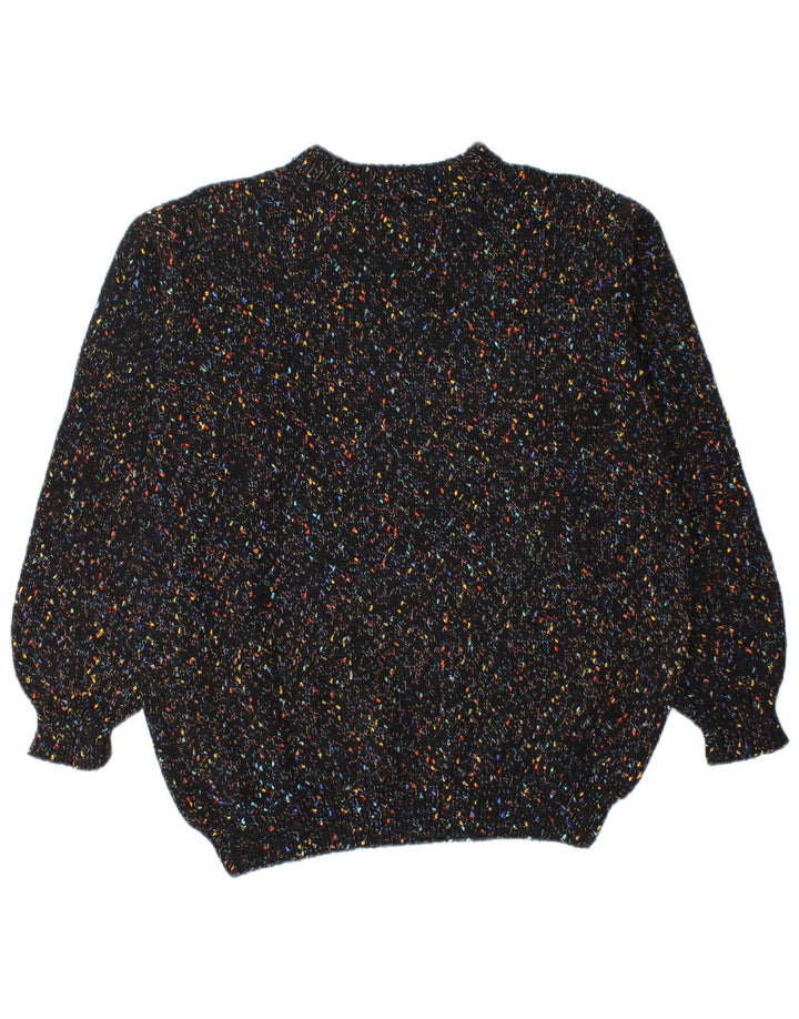 vintage Mens Turtle Neck Jumper Pull Moyen Noir Moucheté