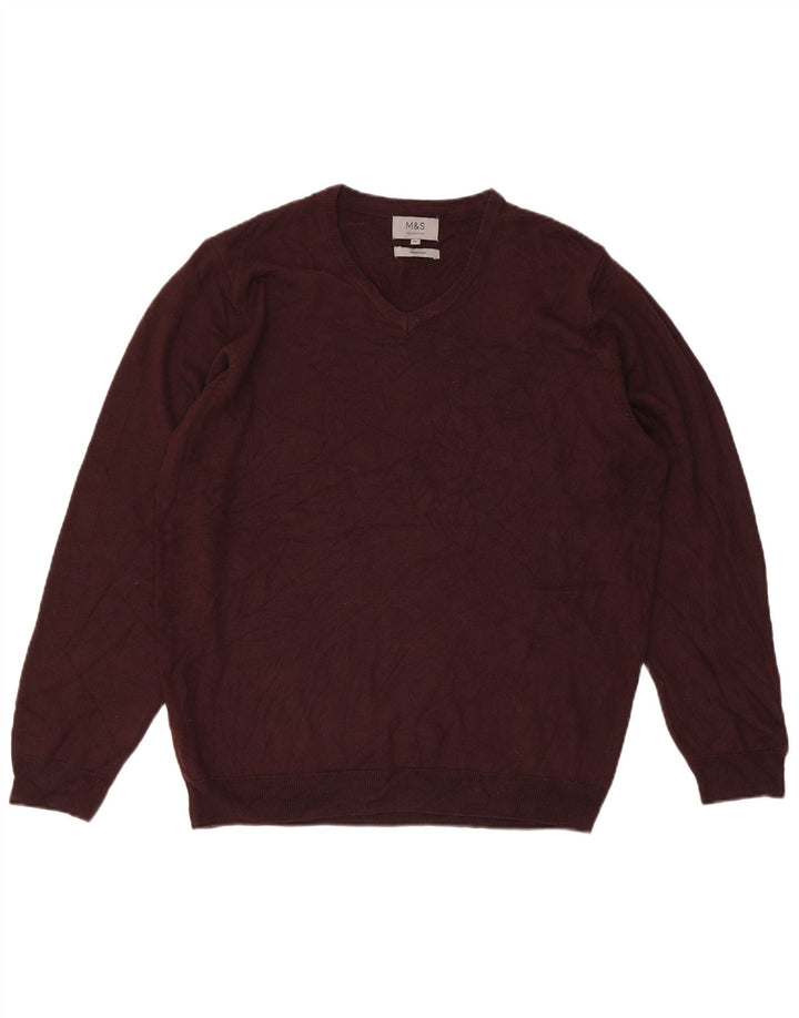 Marks & Spencer Pull col V pour homme XL Bordeaux Acrylique
