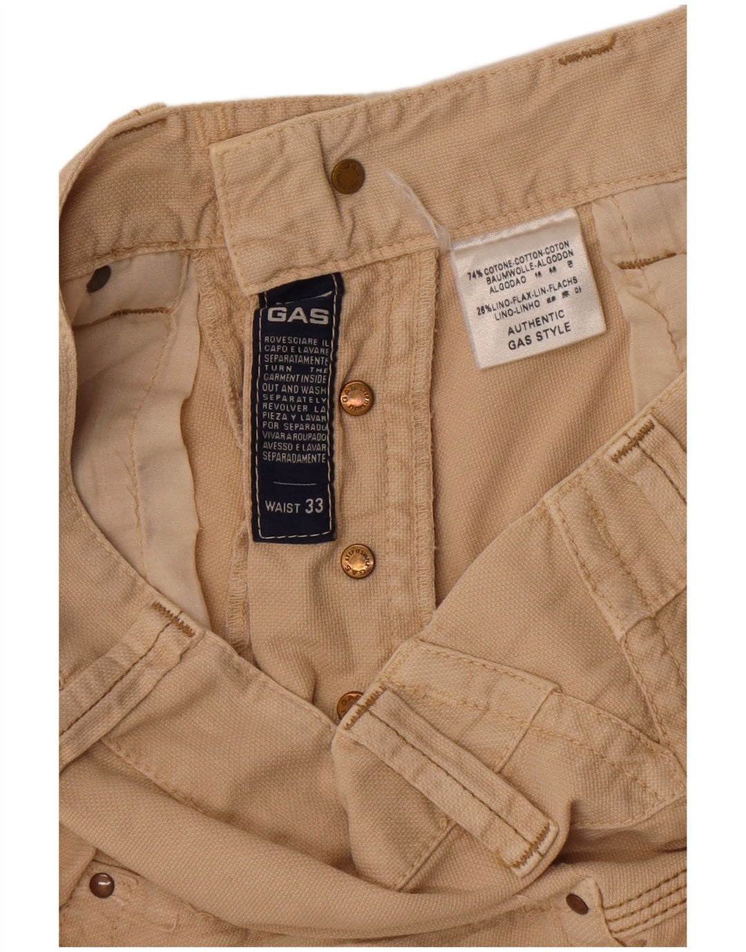 Gas Short Chino Homme W33 Coton Beige Moyen