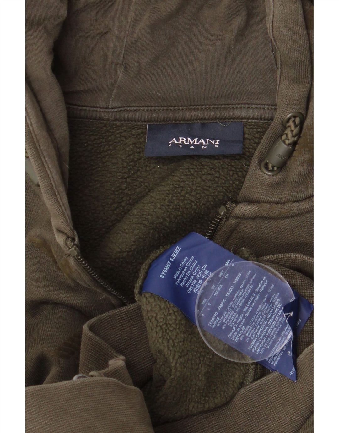 Armani Jeans Pull à capuche zippé graphique pour homme Petit coton kaki