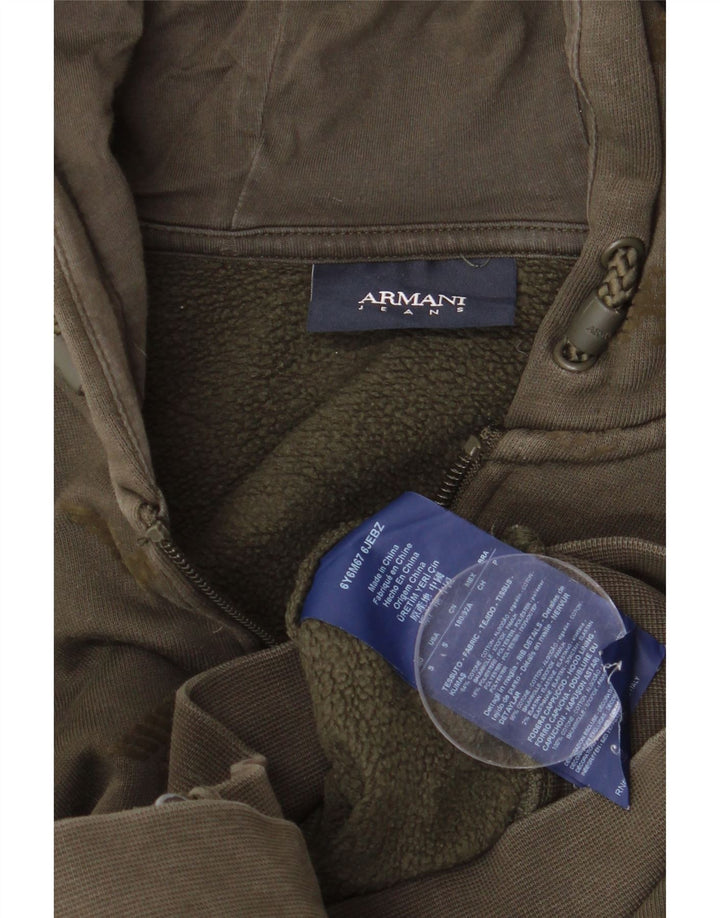 Armani Jeans Pull à capuche zippé graphique pour homme Petit coton kaki