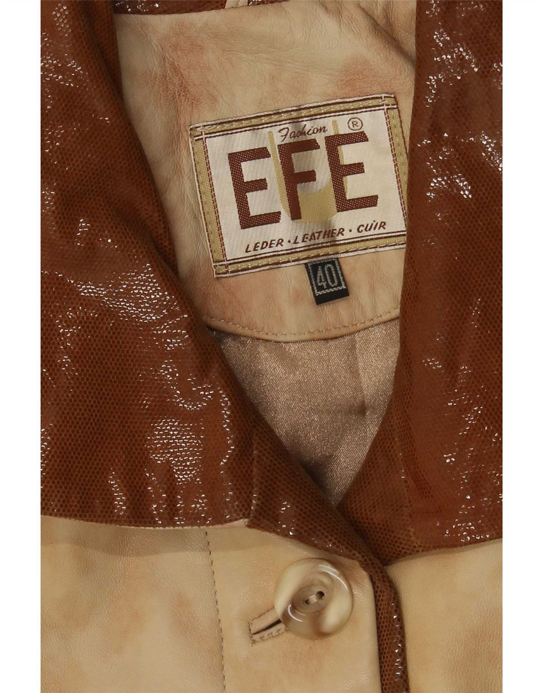 vintage Femme Manteau en cuir surdimensionné EU 40 Cuir Beige Tie Dye Moyen