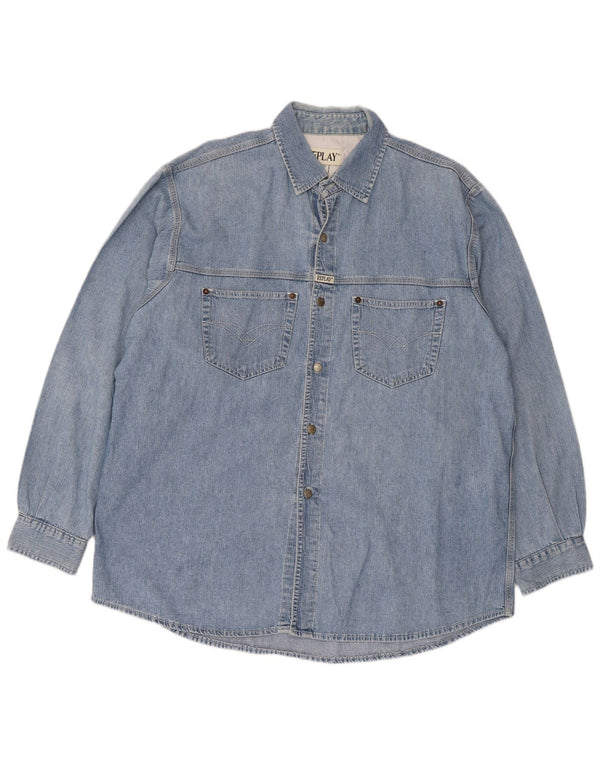Replay Chemise en Jean Regular Fit Homme 2XL Bleu Coton