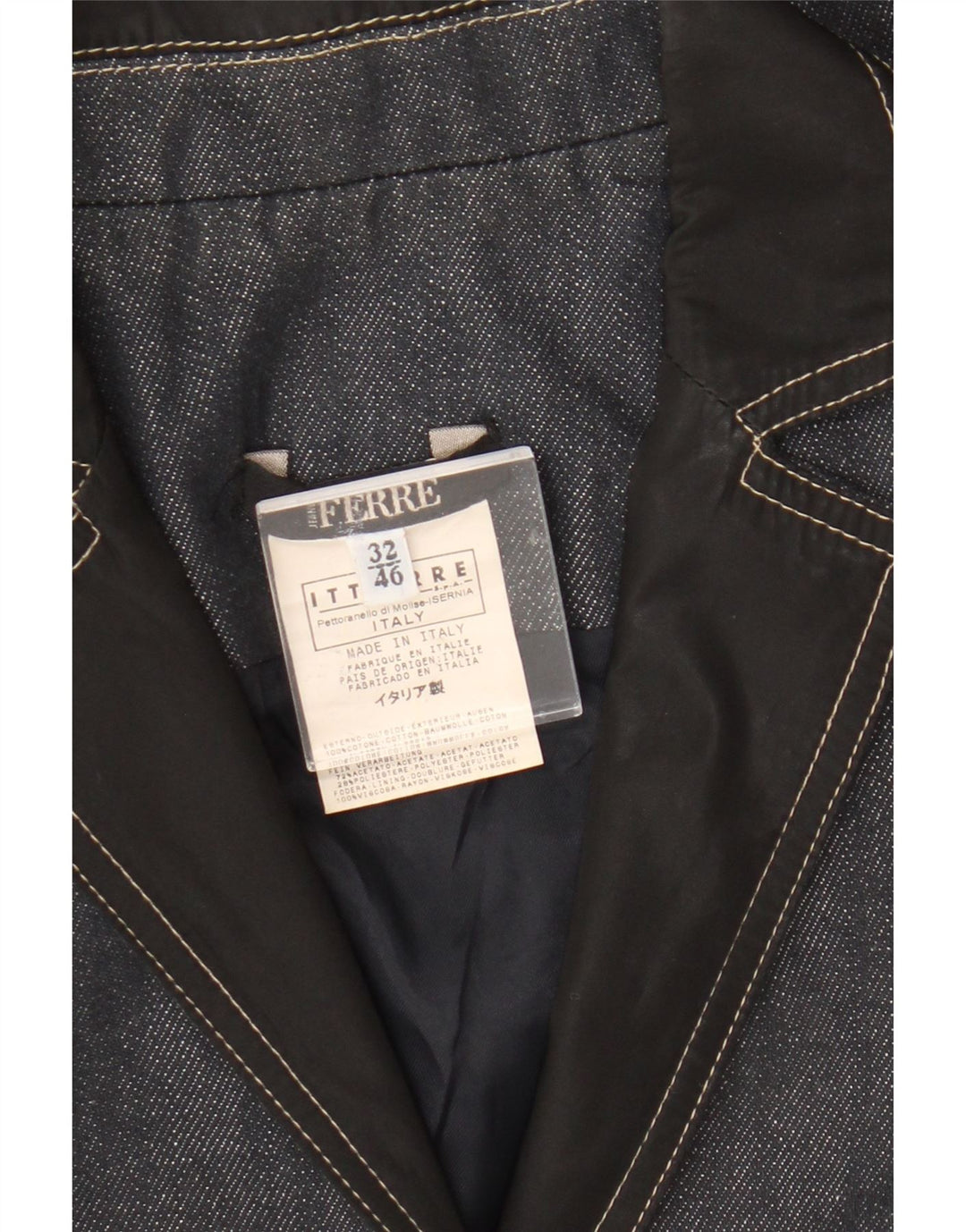 Ferre Veste Blazer En Jean 1 Bouton Femme IT 46 Large Bleu Marine Coton