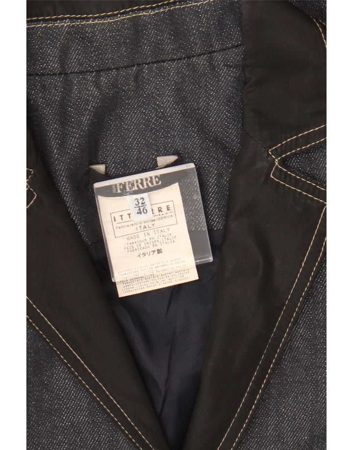 Ferre Veste Blazer En Jean 1 Bouton Femme IT 46 Large Bleu Marine Coton