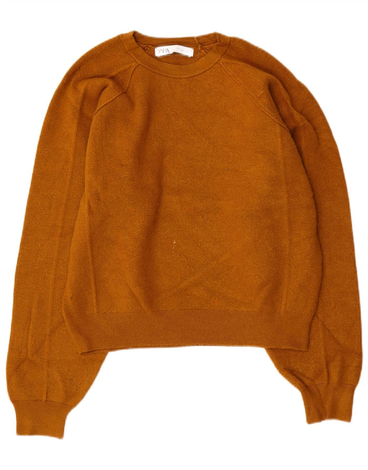ZARA Pull court surdimensionné à col rond pour femme UK 10 Petit Marron