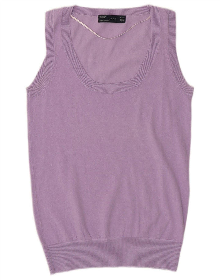 ZARA Womens Vest Tank Top UK 14 Coton Violet Moyen
