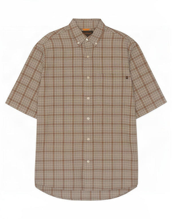 Timberland Chemise à Manches Courtes Homme Gris Moyen Carreaux Coton