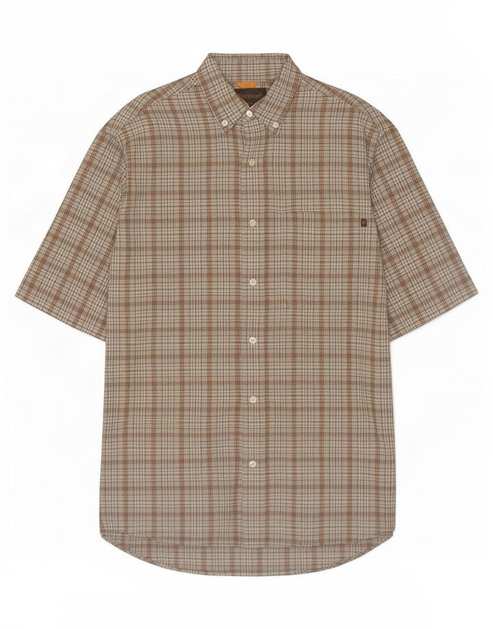 Timberland Chemise à Manches Courtes Homme Gris Moyen Carreaux Coton