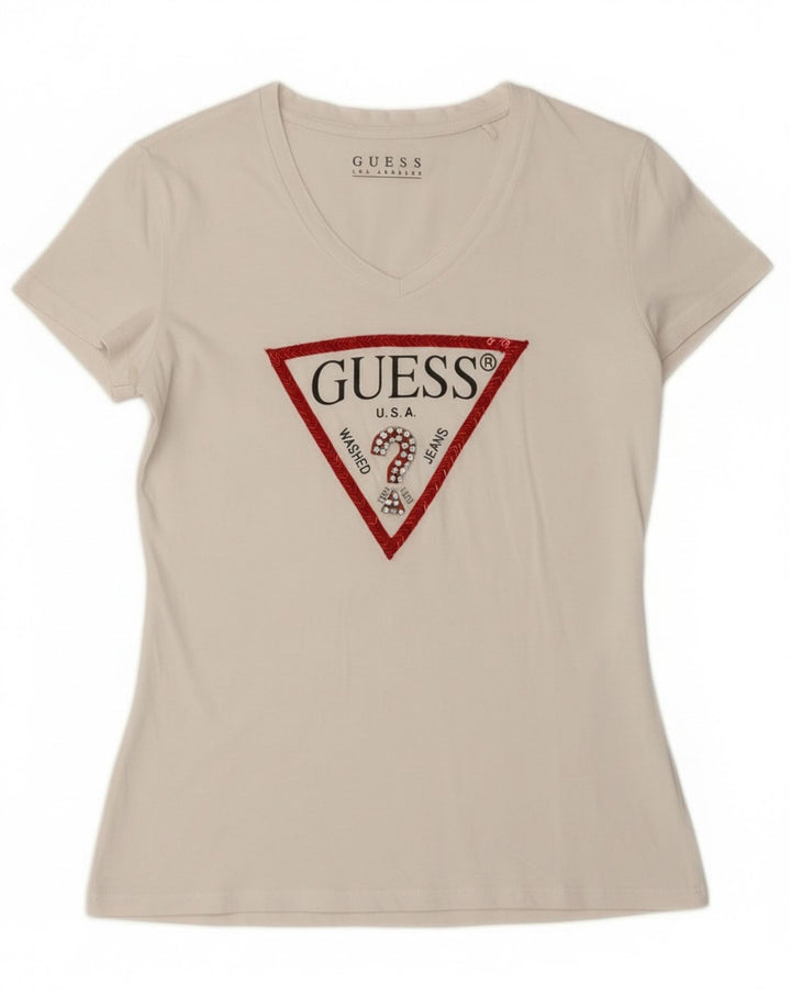 Guess T-shirt graphique pour femme UK 12 Blanc moyen
