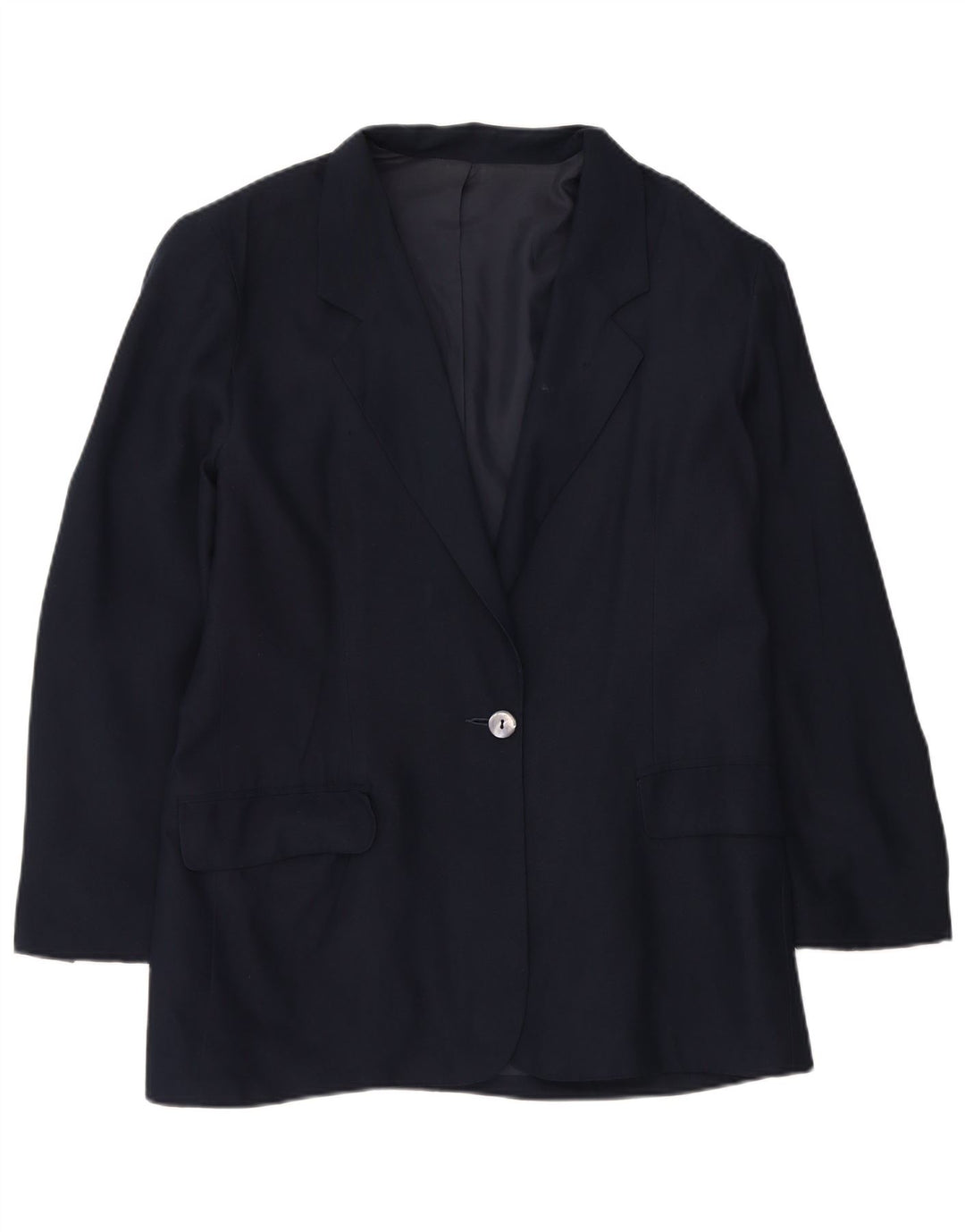 DANIEL HECHTER Womens 1 Button Blazer Jacket UK 14 Large Navy Blue Silk