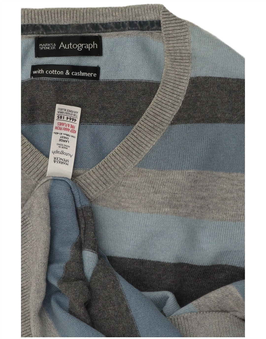Marks & Spencer Pull autographe à col en V pour homme, grand gris rayé