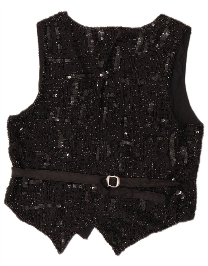 gilet à paillettes femme vintage UK 12 soie noire moyenne