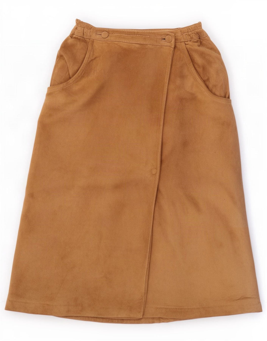jupe portefeuille en daim femme vintage IT 42 Medium W27 Cuir Beige