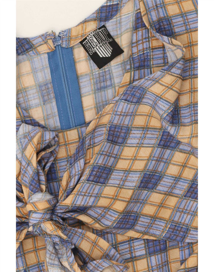 We Be Bop Robe longue sans manches pour femme UK 12 Rayonne à carreaux bleu moyen
