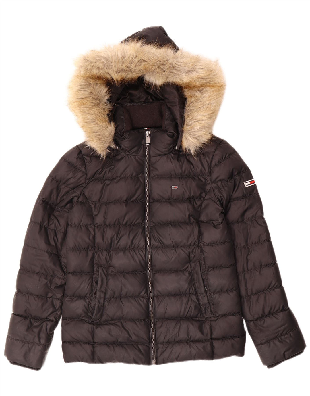 Tommy Hilfiger Veste matelassée à capuche pour femme UK 14 Medium Noir Polyester