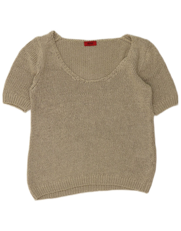 Hugo Boss Pull à manches courtes et col bateau pour femme UK 14 Large Kaki