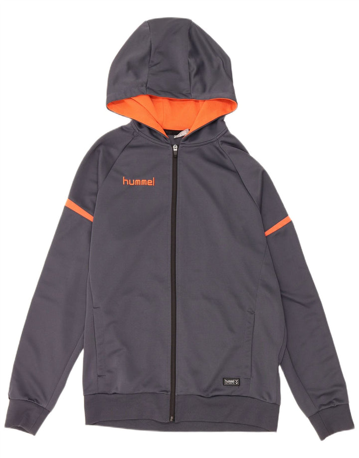 HUMMEL Pull à capuche zippé graphique pour homme Large Gris Colorblock Polyester
