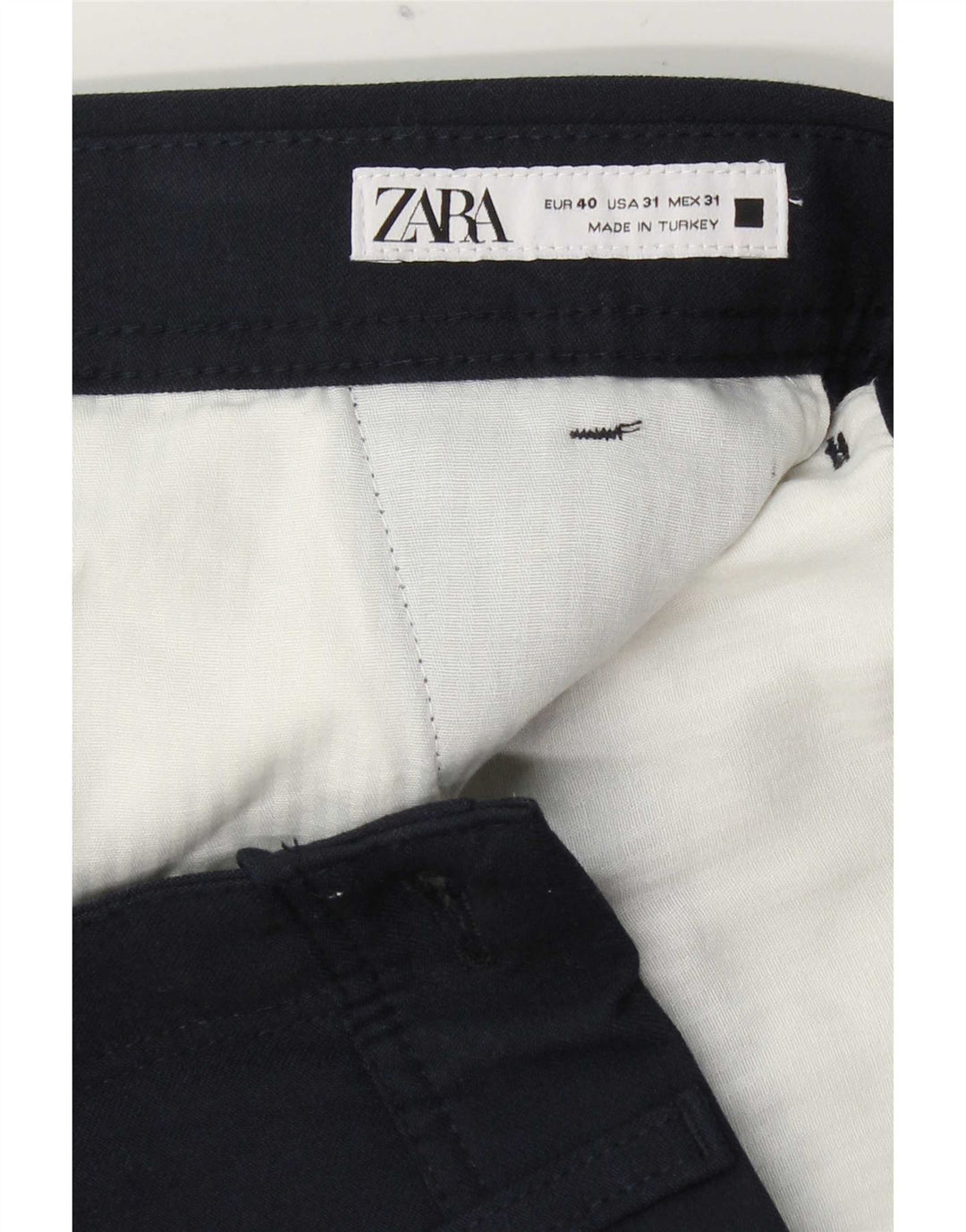 Zara Pantalon Chino Slim Homme EU 40 Medium W31 L29 Bleu Marine Polyester