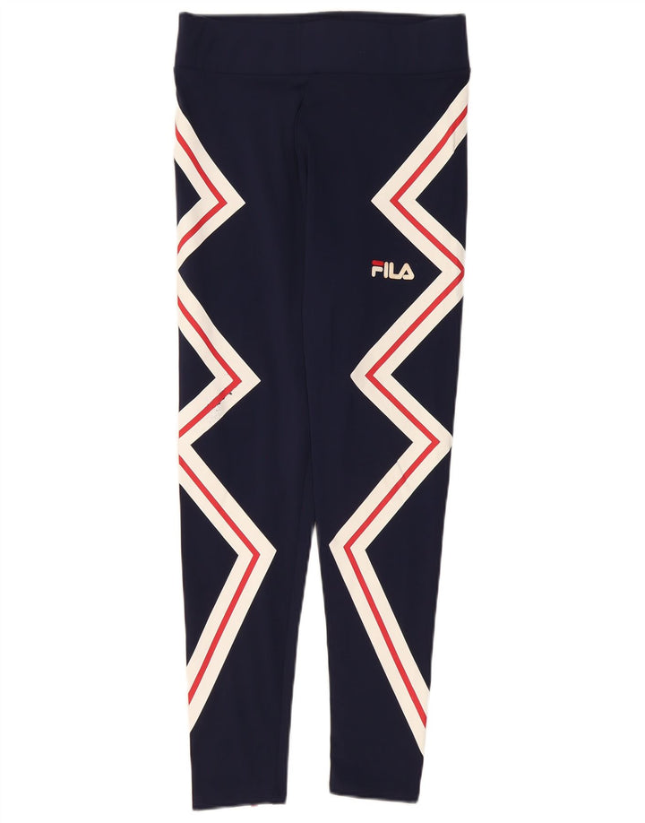 Fila Womens Graphic Leggings UK 14 Large Bleu Marine Géométrique Polyester