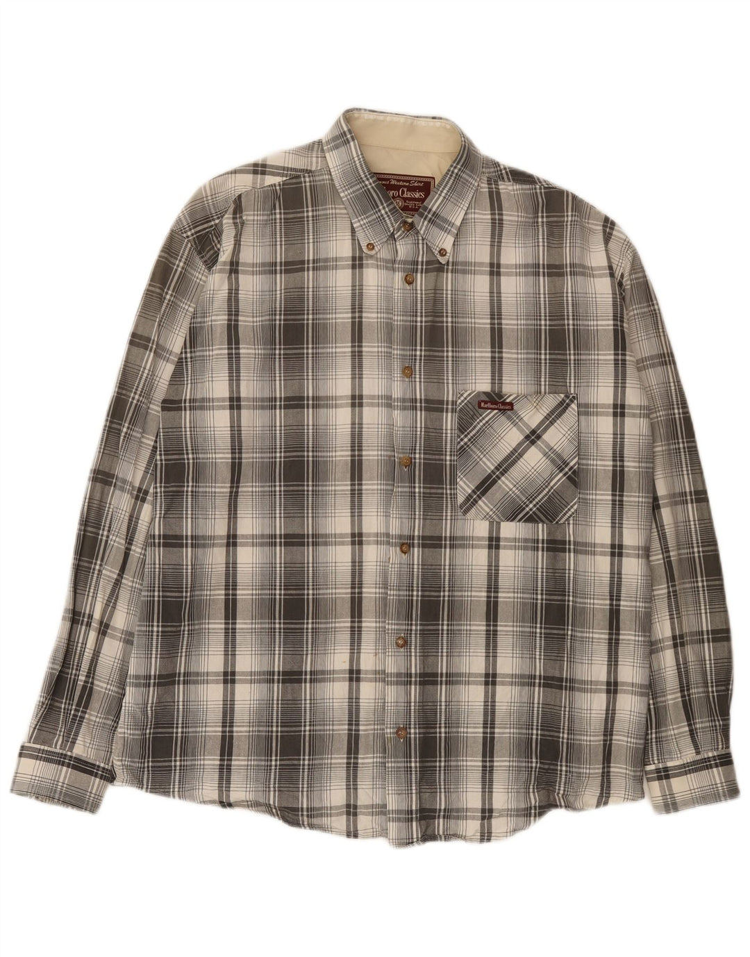 Marlboro Classics Chemise Homme Grand Carreau Gris Coton