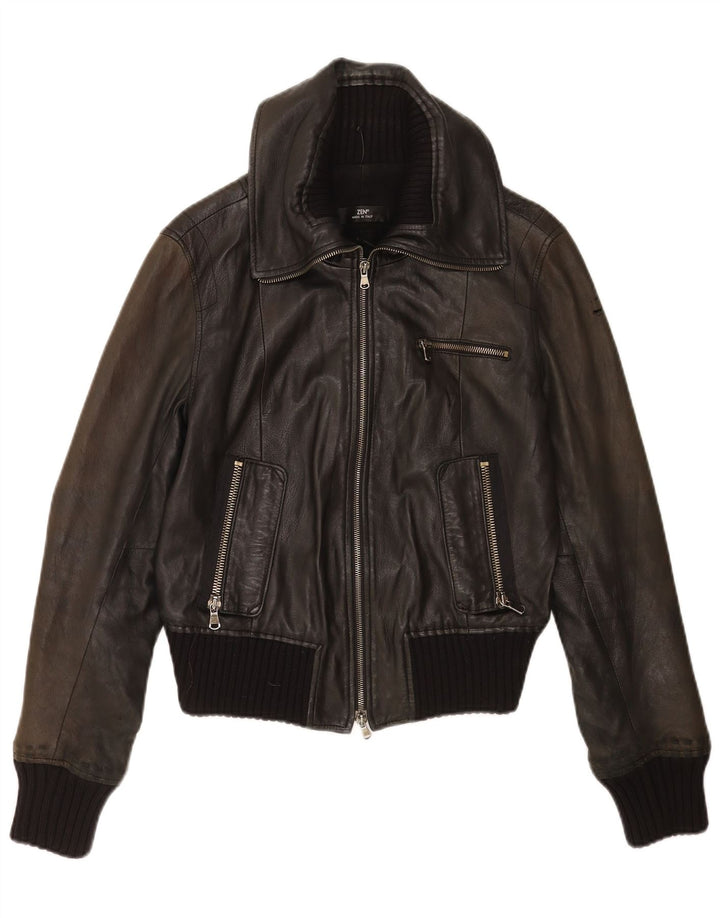 Zen Veste en cuir court pour femme IT 46 Grand cuir noir