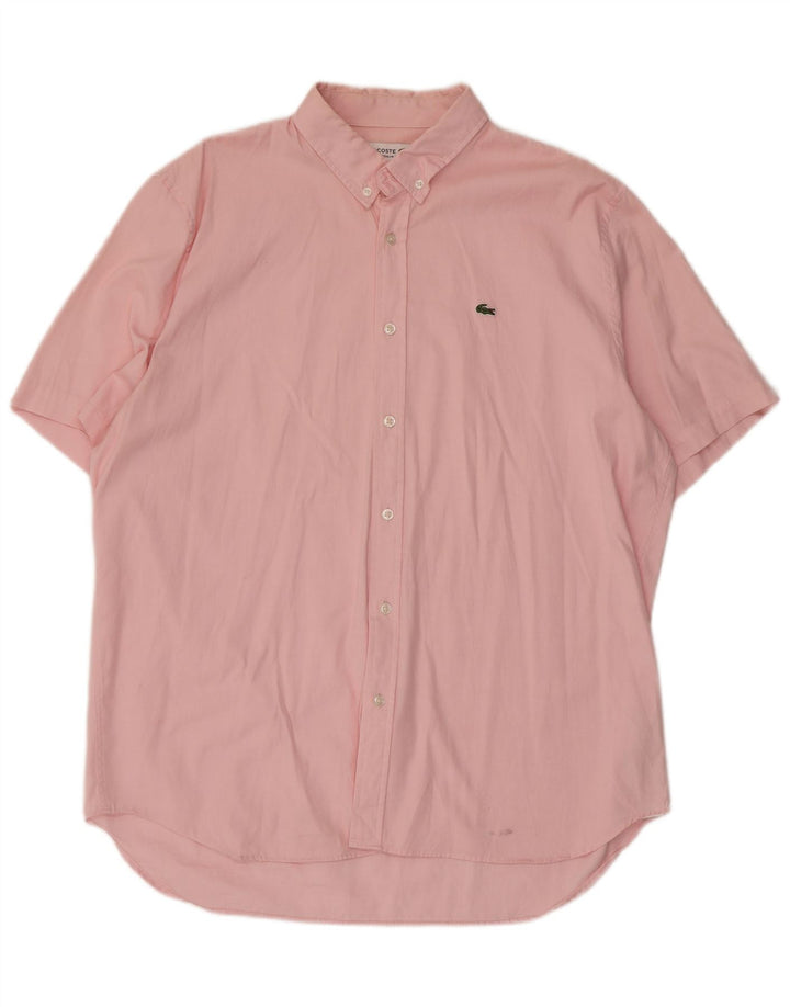 LACOSTE Chemise Homme Manches Courtes Regular Fit Taille 44 XL Coton Rose