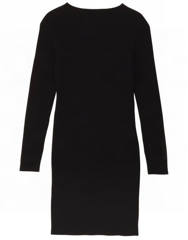 Oasis Robe moulante en tricot à manches longues pour femme UK 14 Grand Noir Floral