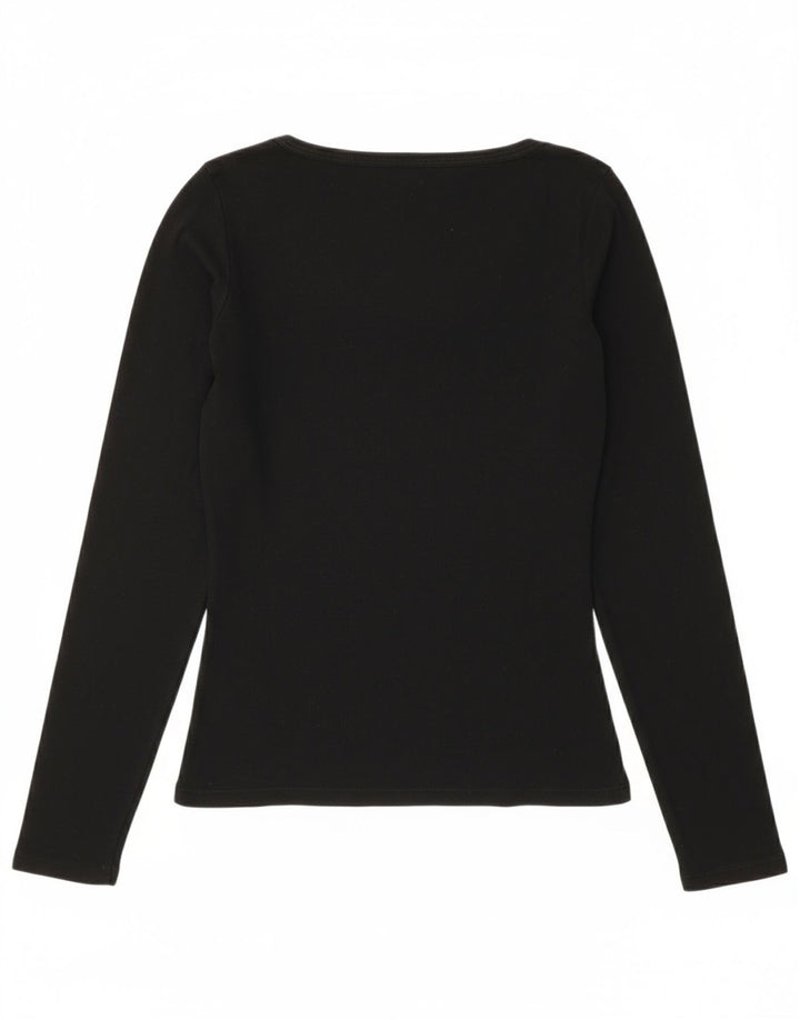 BENETTON Womens Top Long Sleeve UK 12 Medium Black Cotton