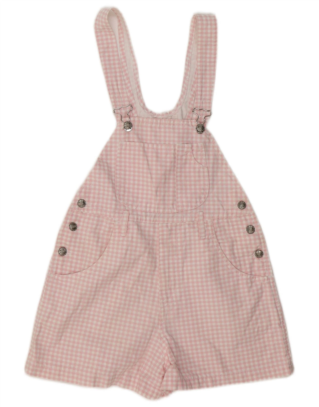 vintage Femme Dungarees Shorts IT 40 Petit W30 Rose Gingham Coton