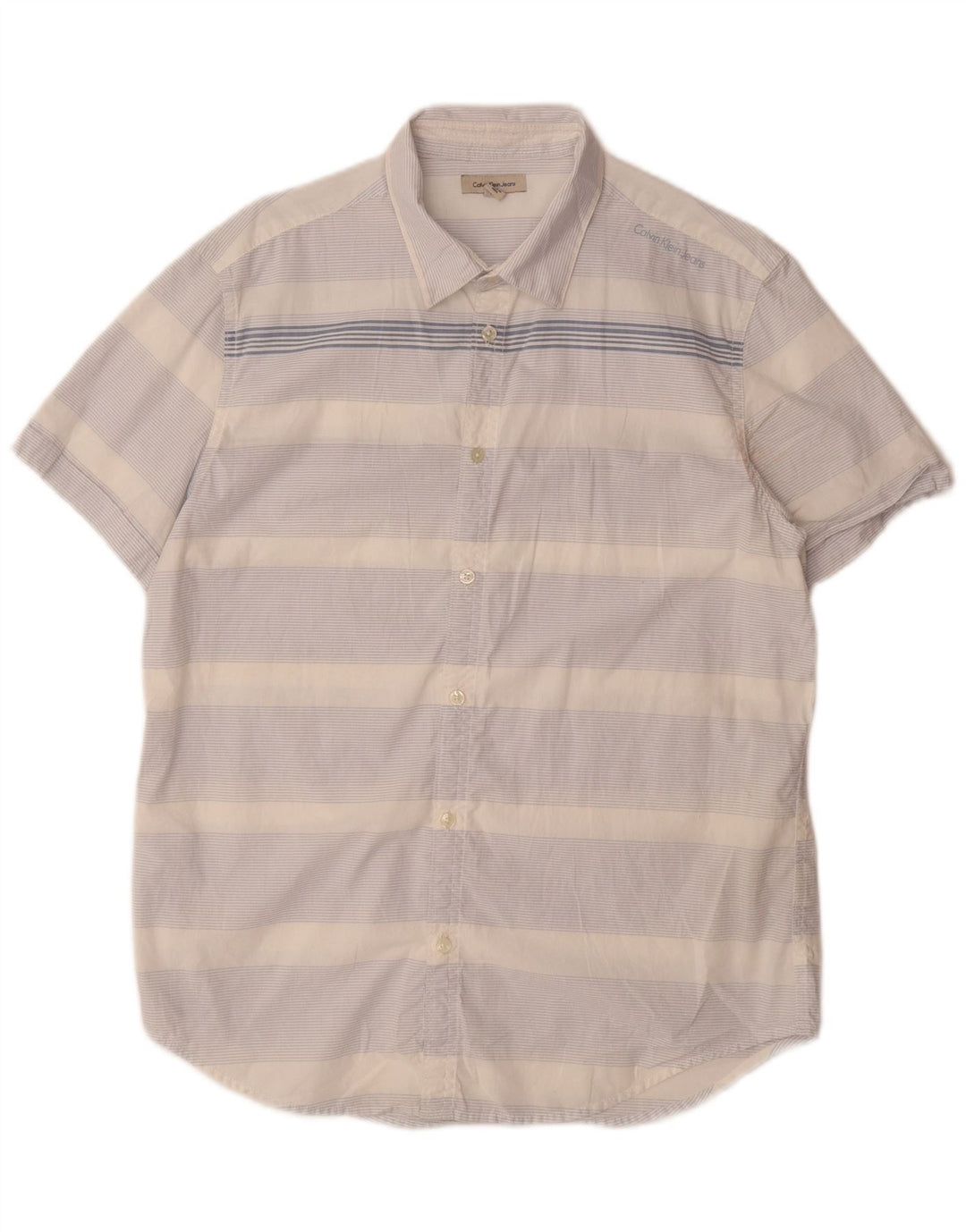 CALVIN KLEIN JEANS Chemise à Manches Courtes Homme Bleu Moyen Coton Rayé