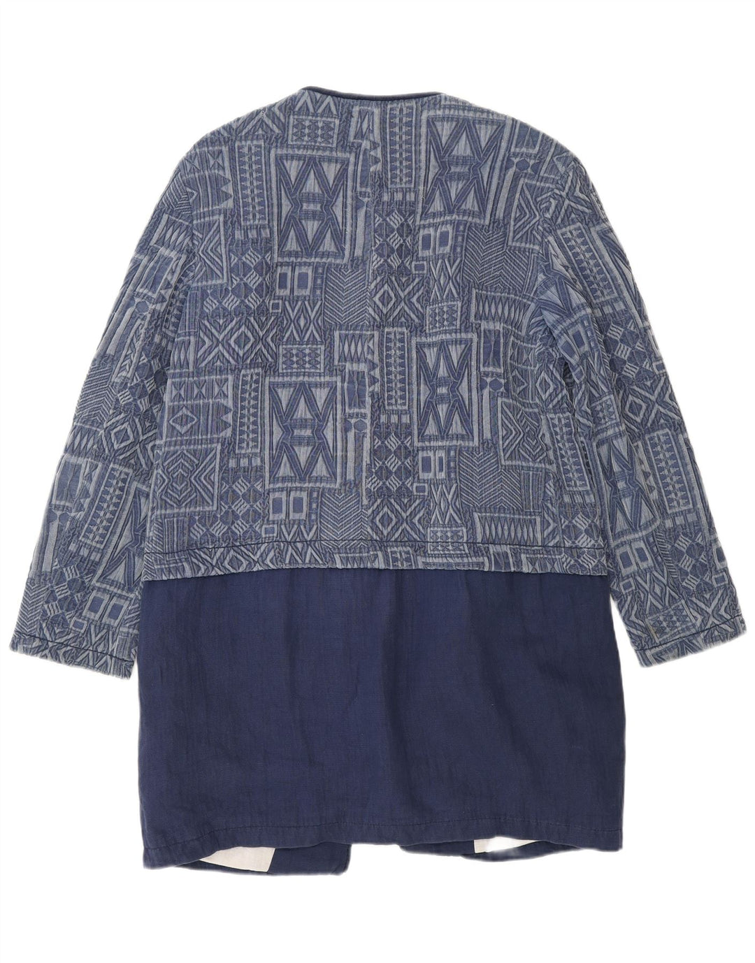 Zara Womens Open Overcoat UK 16 Large Bleu Marine Géométrique Coton