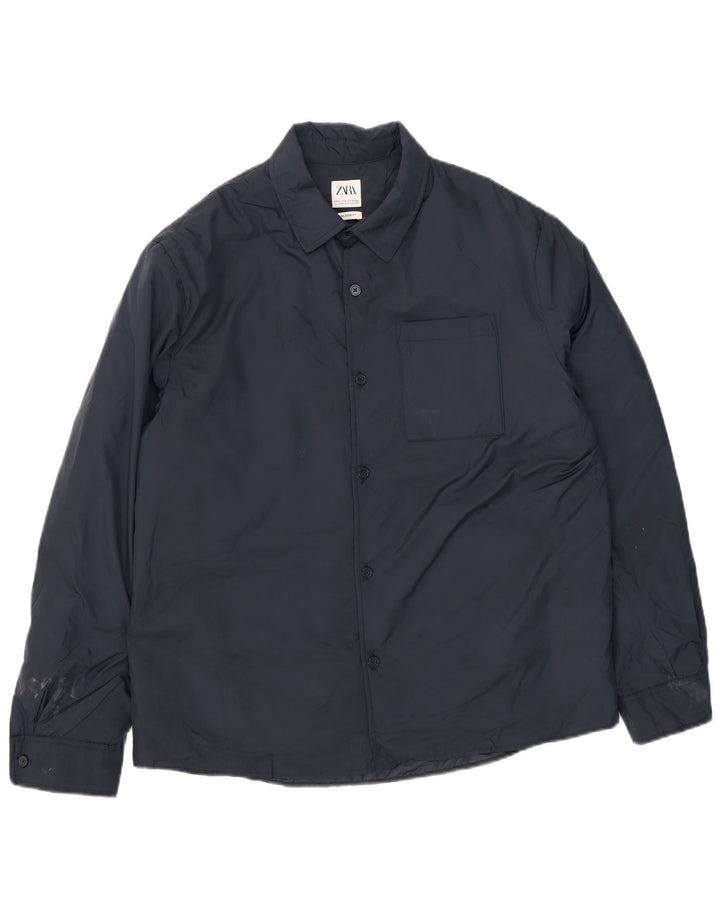 Zara Veste Coupe-Vent Homme UK 42 XL Bleu Marine Polyester