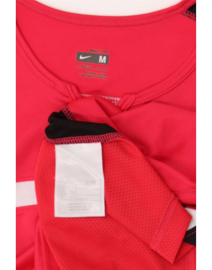 Nike Womens Dri Fit T-Shirt Top US 8/10 Rouge Moyen Polyester Colorblock
