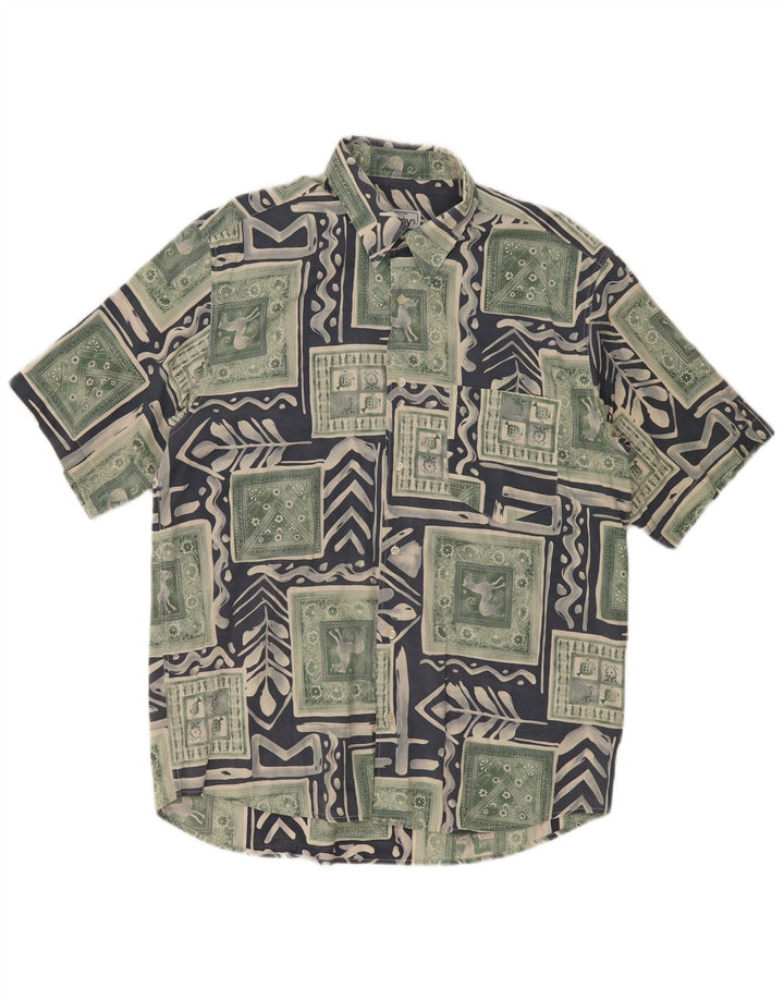 Fitzroy Chemise à Manches Courtes Homme Grand Patchwork Vert Viscose