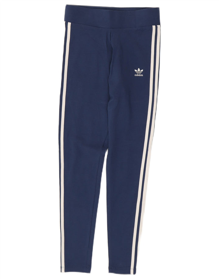 ADIDAS Leggings Femme UK 10 Petit Bleu Marine Coton
