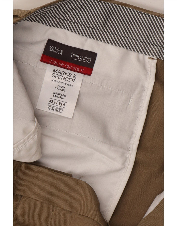 MARKS & SPENCER Mens Straight Suit Trousers W36 L33 Beige Polyester